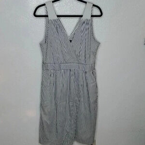 Banana Republic Gray and White Striped Cotton Faux Wrap Dress Size 14